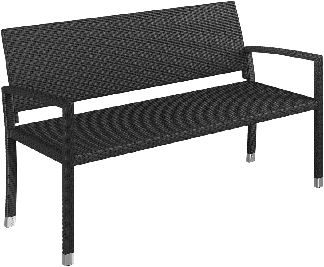 STEELSØN Mirador Gartenbank 3 Sitzer schwarz – Sitzbank Outdoor aus Polyrattan – Balkonbank wetterfest – Rattanbank mit ergonomischer Lehne – Parkbank bis 320kg belastbar – Bank für Garten/Terrasse