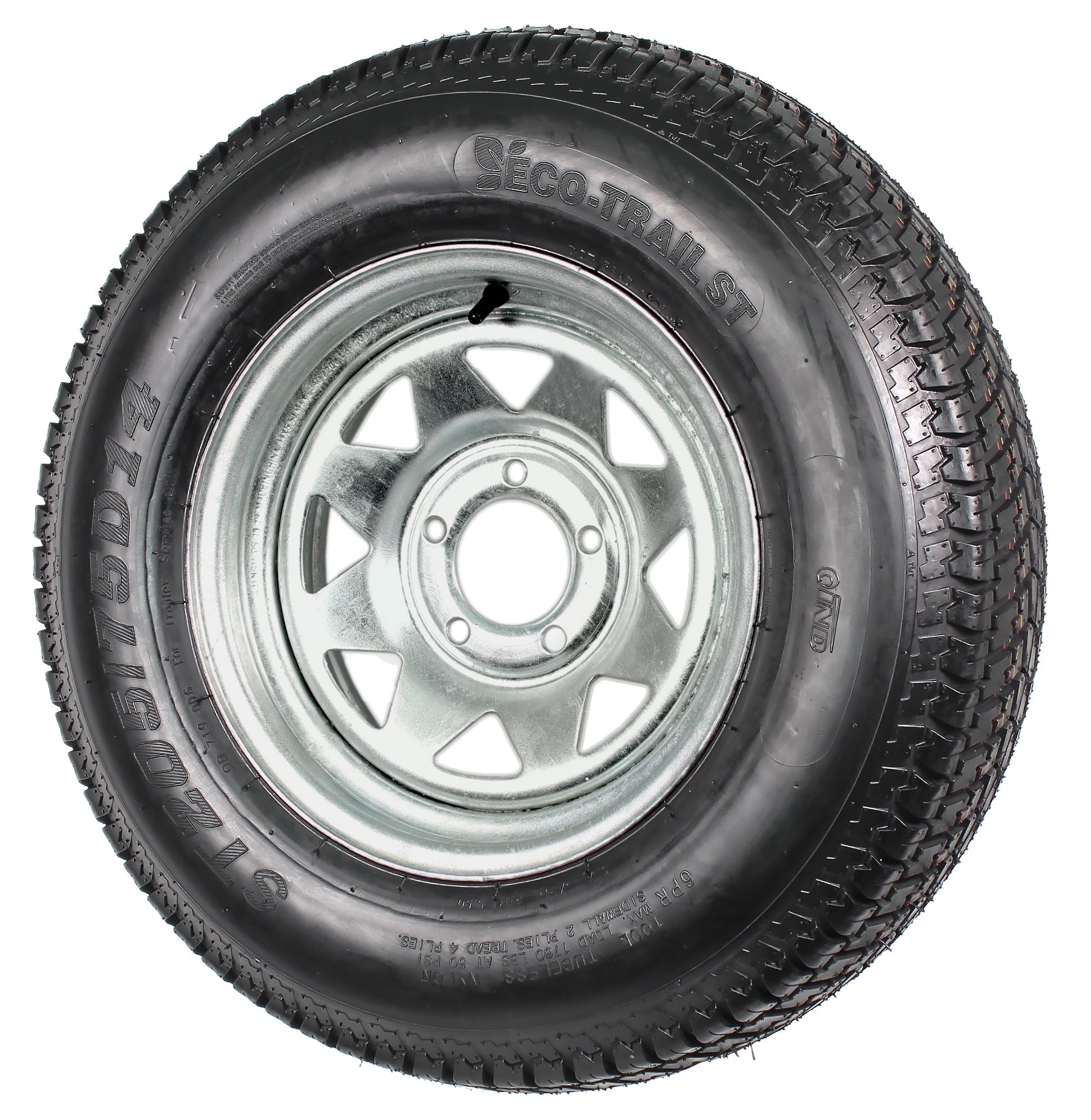2-Pk Trailer Tire On Rim ST205/75D14 2057514 F78-14 5 Lug Spoke Wheel Galvanized