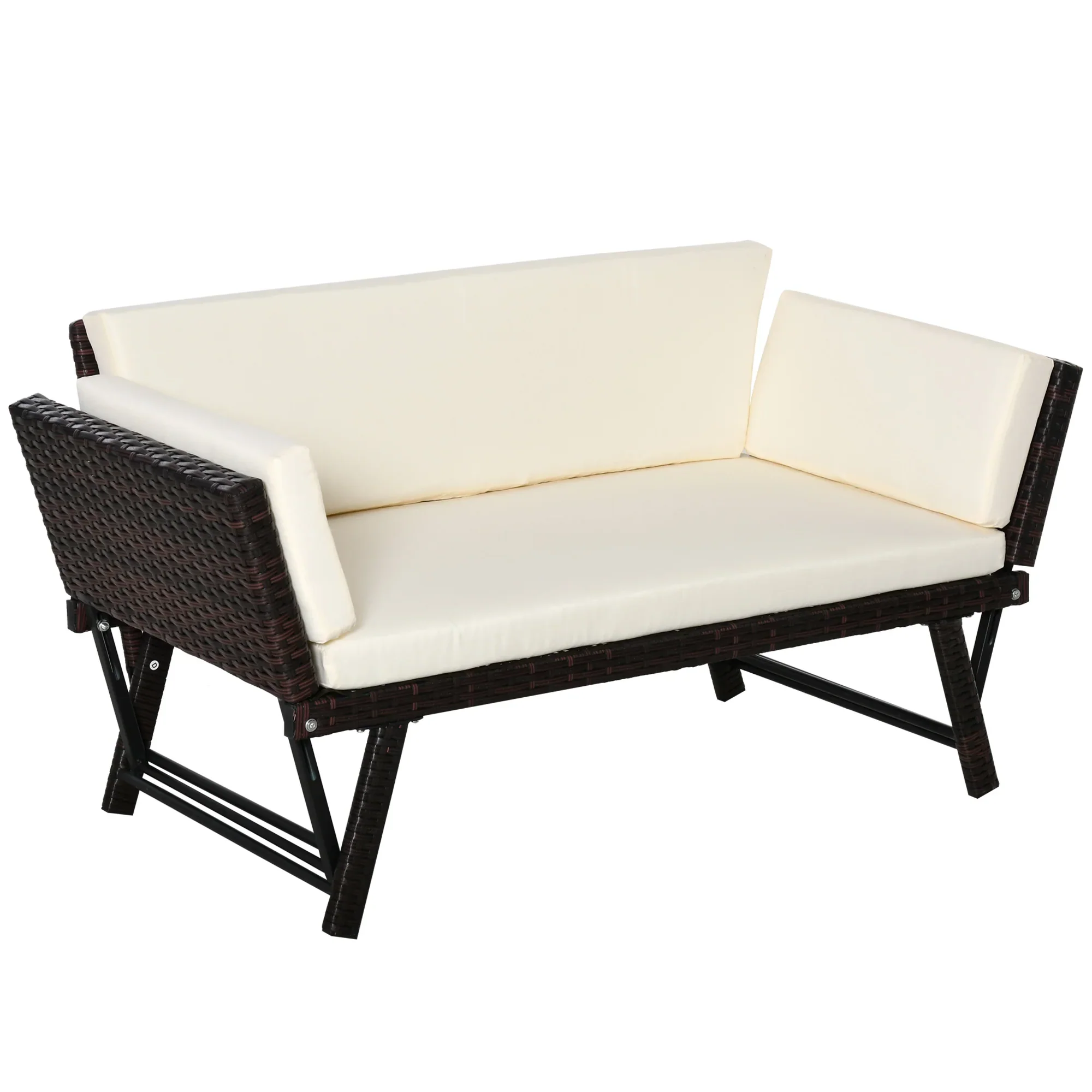 Outsunny Polyrattan Tuinbank 2-zits Opklapbare Armleuningen