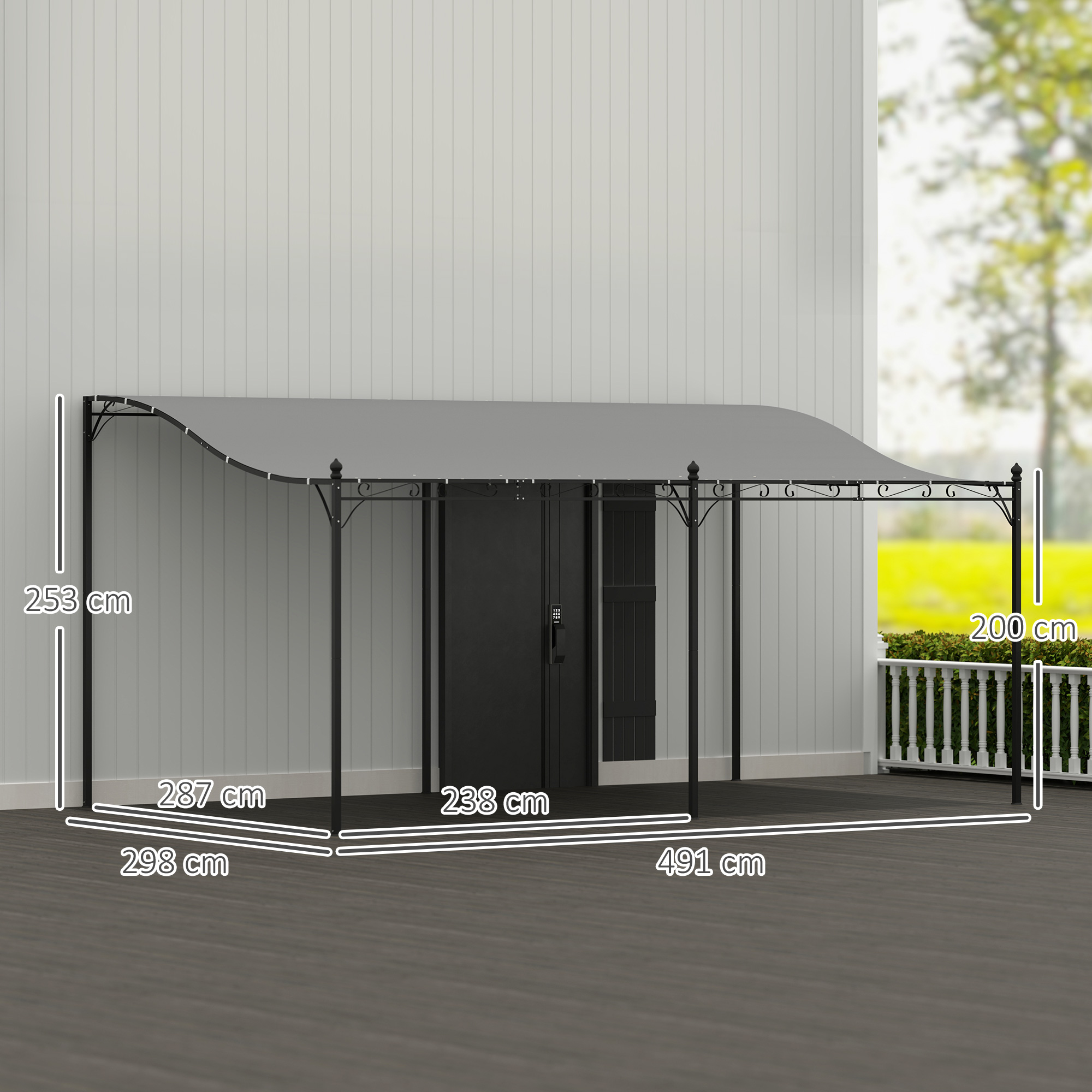 Outsunny 3 x 5 m Pergola, Flexibel Tuindak met Waterdichte Zeildoek en Metalen Frame, Schaduwverlener, Donkergrijs