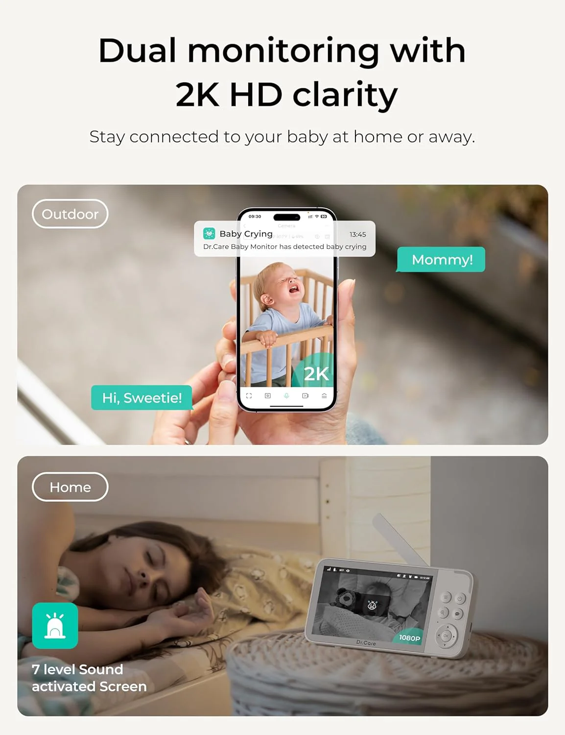 Dr.Care VistaView Slimme WLAN Babyfoon met 2 Camera's, 5