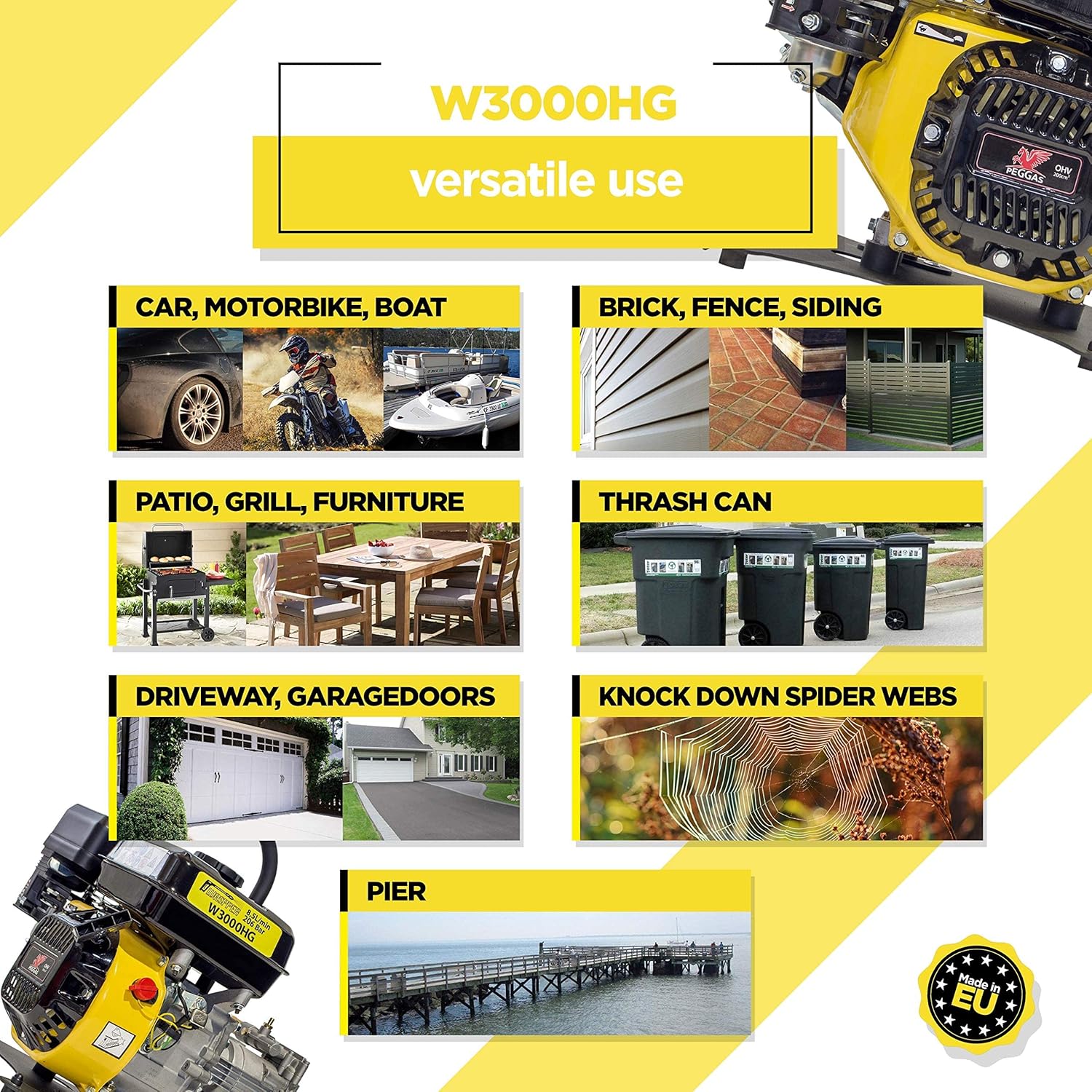 ✦ Benzin Hochdruckreiniger 3000 PSI ✦ 196ccm Benzinmotorbetriebener Tragbarer Reiniger W3000HG ✦ Premium Leistung & Qualität Auto- & Terrassenreiniger