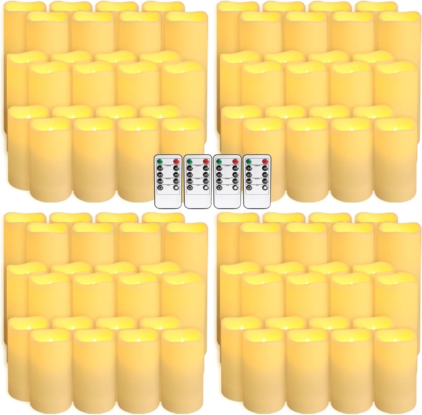 Set mit 96 wasserdichten flammenlosen Kerzen für den Außenbereich, LED-Kerzen mit 4 Fernbedienungen und Timer, (H 10,2 cm, 12,7 cm, 15,2 cm x T 5,6 cm), für Halloween, Hochzeit, Festival