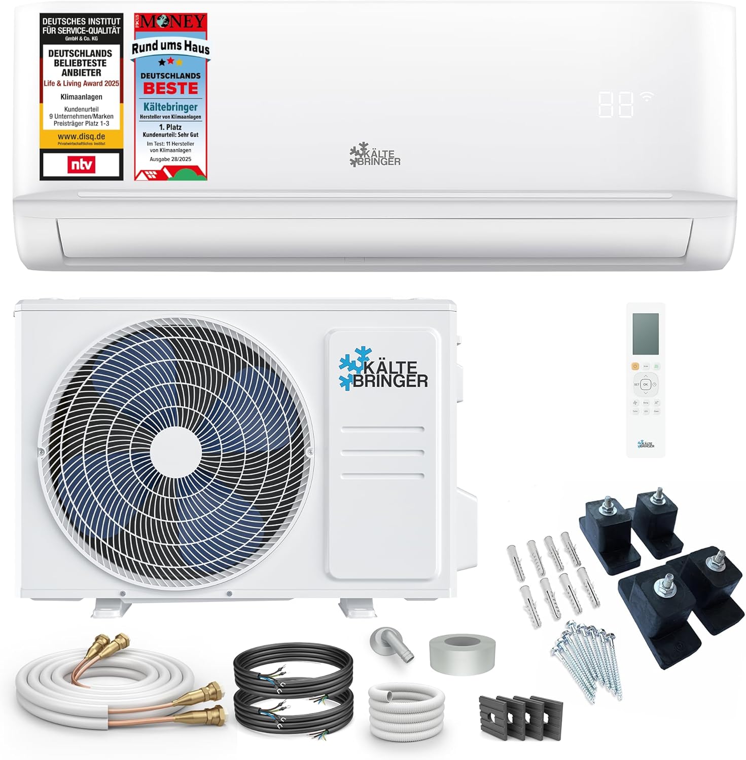 Kältebringer Split Klimaanlage Quick Connect - 18000 BTU (5,3 kW) - Klimagerät mit Heizfunktion, WiFi & App, bis 91qm, sehr leise - 5m Kupferleitung, Kältemittel R32, Montagematerial, Bodenkonsole