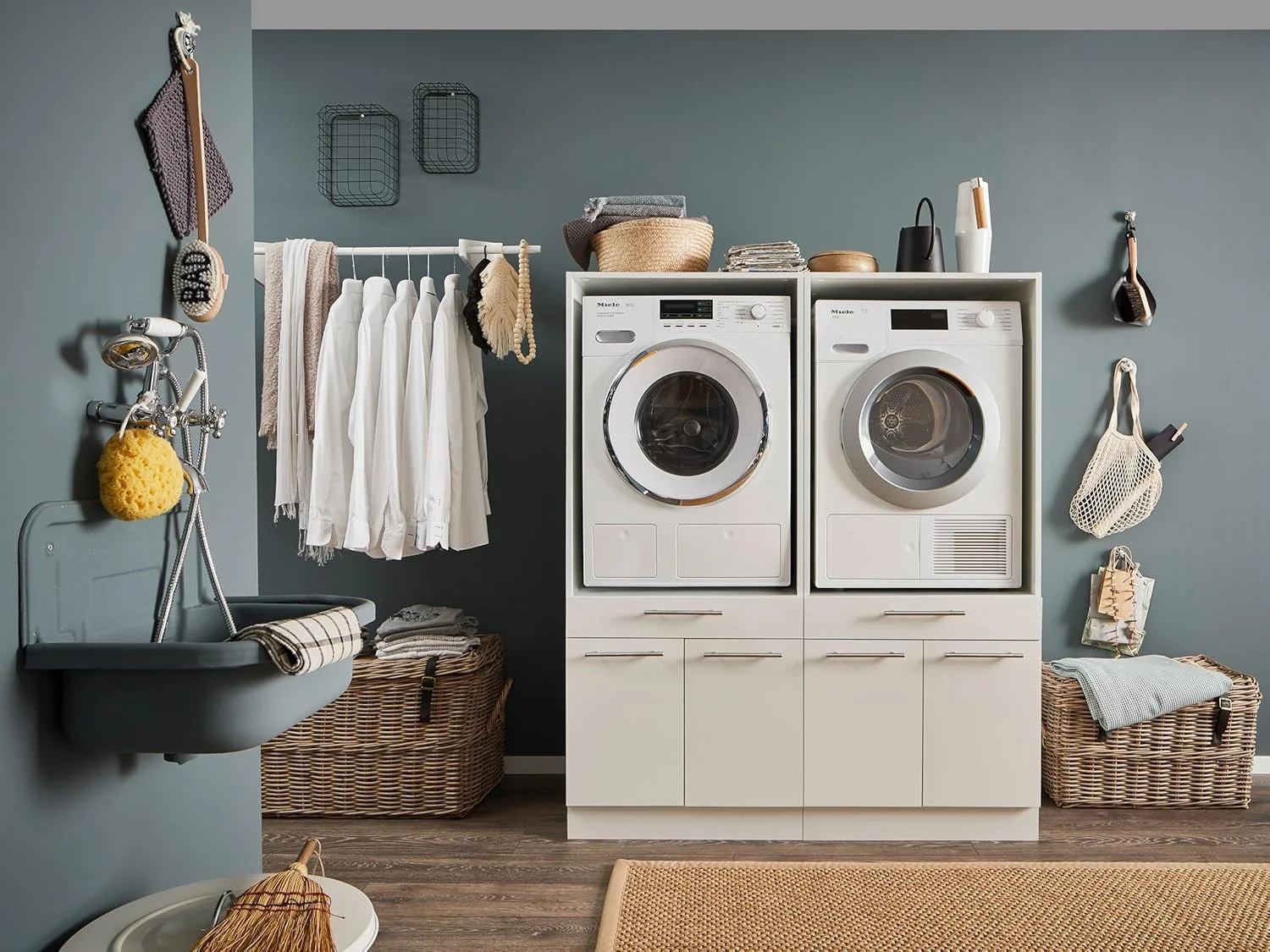 Laundreezy 2X - Armario para Lavadora, Color Blanco, Armario Sobrepuesto para Lavadora con certificación TÜV y Mucho Espacio de Almacenamiento, 135 x 162 x 67,5 cm (Ancho x Alto x Profundo)