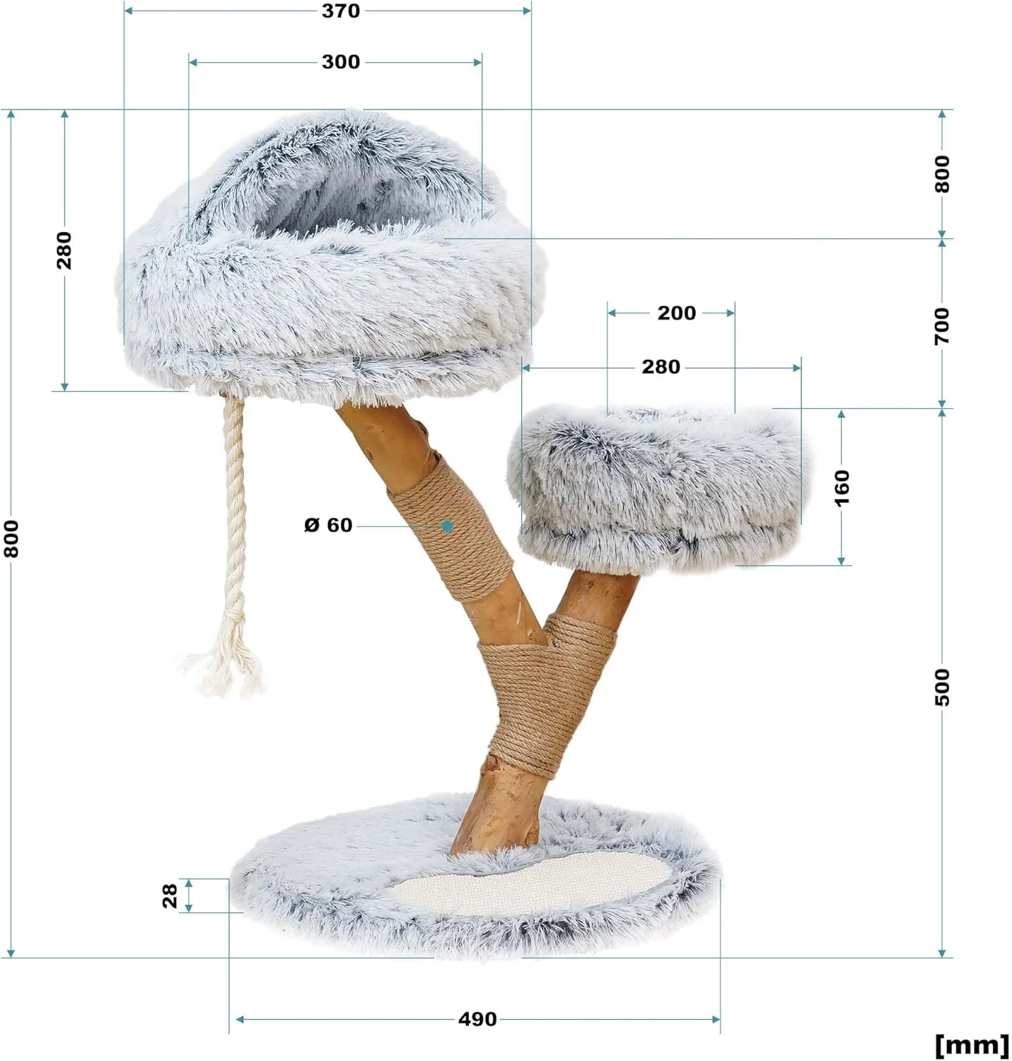 Fudajo Designer Krabpaal in Takontwerp 130 cm hoog, Kattenkrabpaal met Pluche en Sisal, Klimboom voor Katten, Kattenboom met Hanggemat