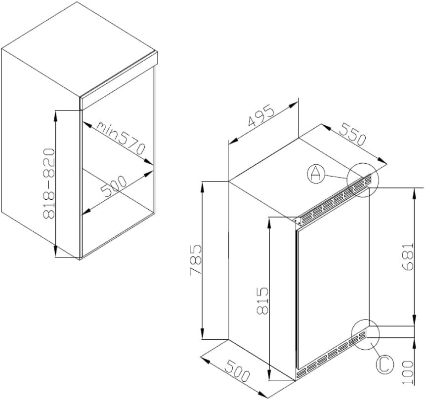 Amica Unterbau Kühlschrank dekorfähig für 815 cm Nische elektronische Steuerung Inverter Kompressor LED Beleuchtung Tür-Offen-Alarm, 82 liters