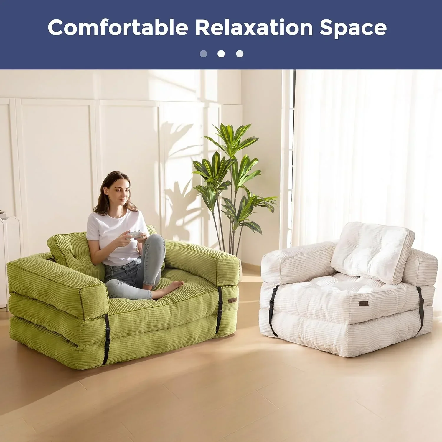 Folding Sofa Bed L-Shaped Convertible Sofa Bed with Armrests and Pillows