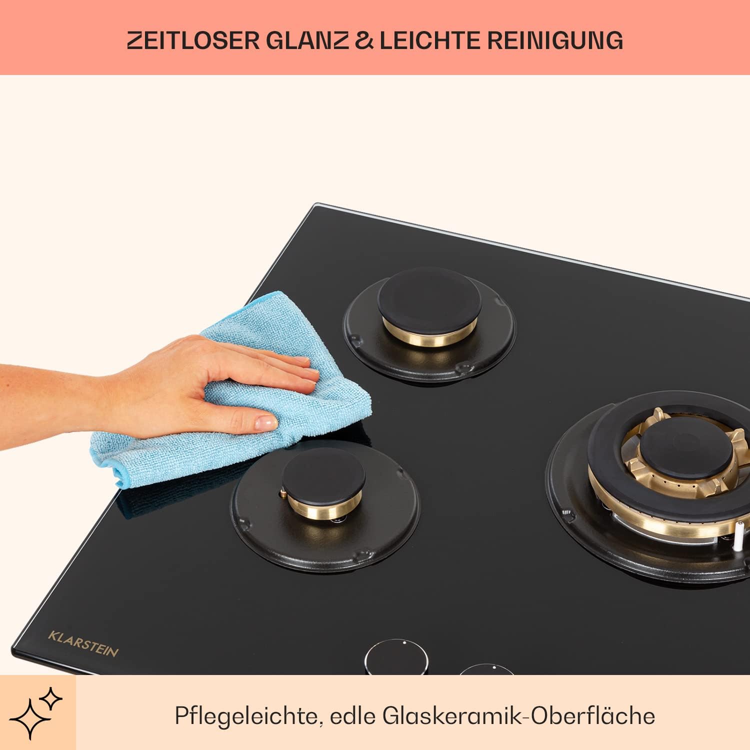 Klarstein Gasherd, Gaskochfeld 5 Flammen, Einbau-Gaskocher für Zuhause & Wohnmobil, Campingkocher mit Glasplatte, Gasherd für Propan- und Erdgas, Edelstahl Gas-Herdplatte Wok Brenner 10400 Watt