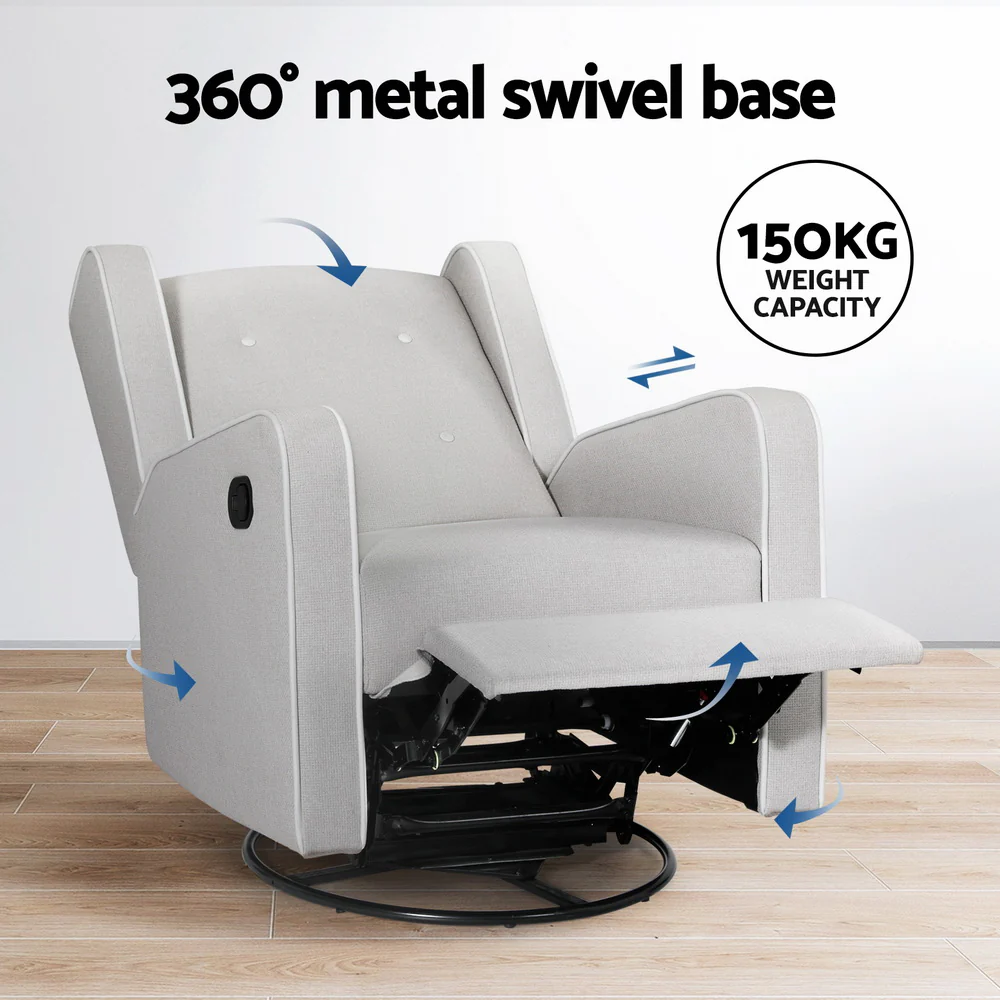 Artiss Recliner Armchair 360? Swivel Grey Fabric