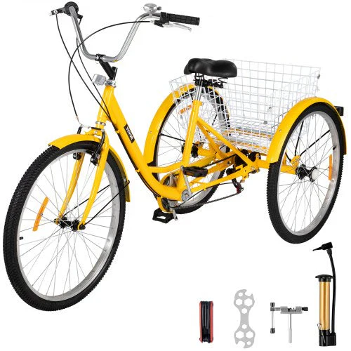 2025 Triciclo para adultos de 26 pulgadas, 7 velocidades, triciclo con canasta para paseos y compras