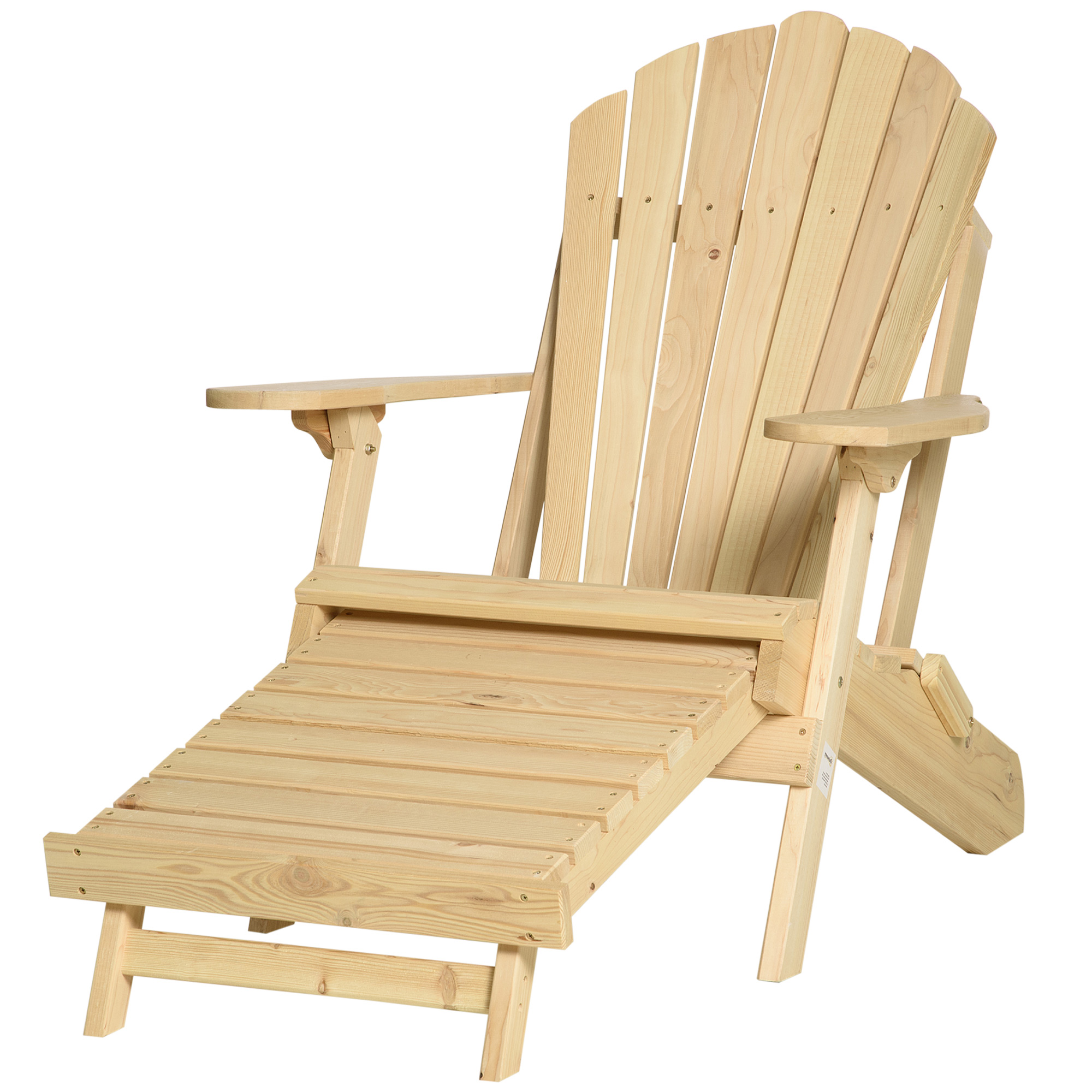 Adirondack Tuinstoel met Voetensteun Opvouwbaar Ligstoel Buitenmeubilair Grenenhout Natuur 78 x 140 x 94 cm