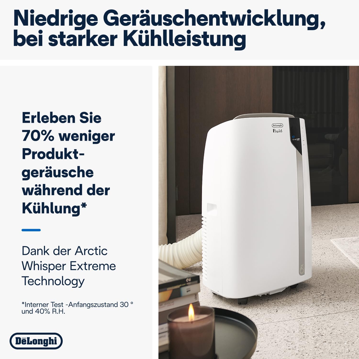 De'Longhi Pinguino PAC EM82, Mobile Klimaanlage für Räume bis zu 80 m³, 9.400 BTU, 2,4 kW, 63 dB, Entfeuchtungsfunktion, Energieklasse A, 24h-Timer, Weiß