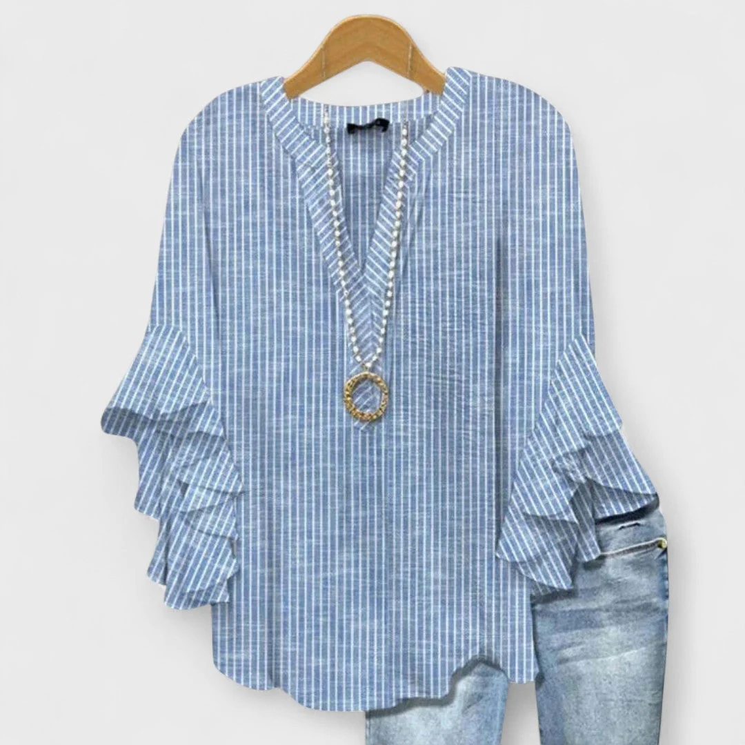 Damenbluse mit V-Ausschnitt und R��schen?rmeln
