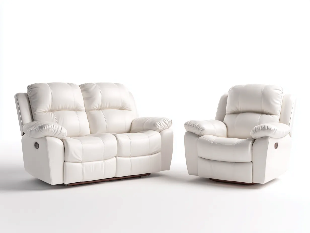Relaxsofa Sets-Leder-Metall-Holz-188x96x102 cm-weiss-modernes Design