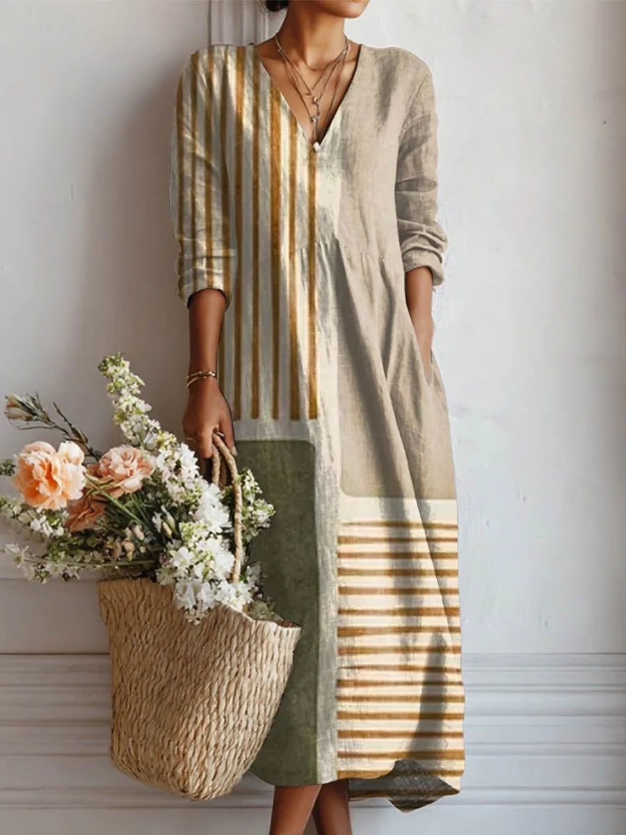 Damenkleid mit Taschen | Bequemes Freizeitkleid f��r jeden Tag | Lockeres Alltagskleid aus atmungsaktivem Stoff ohne Knittern