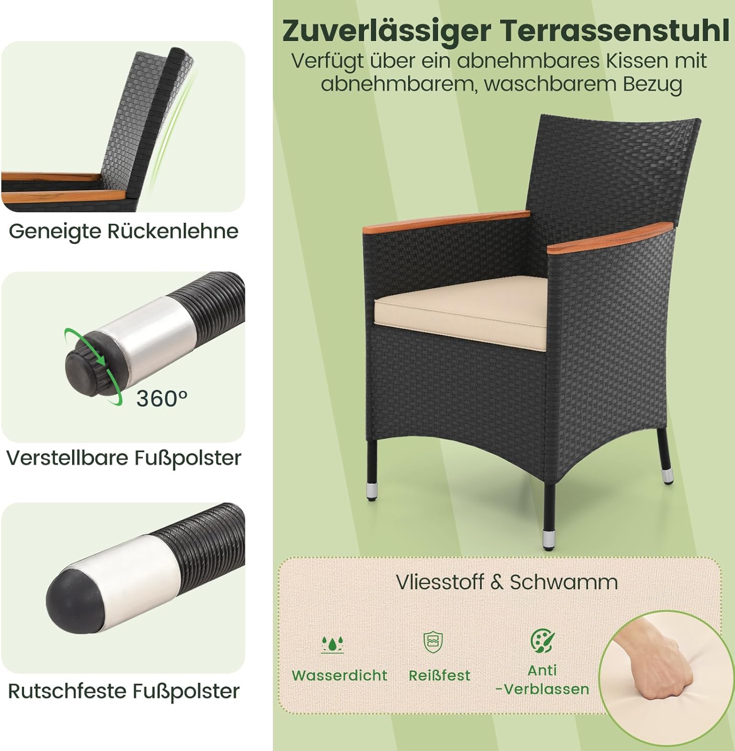 COSTWAY 9 TLG. Rattan Gartenmöbel Set, Sitzgruppe für 8 Personen, Gartentisch mit Tischplatte aus Akazienholz, 8 Stühle & Kissen, Terrassenmöbel Set, Gartengarnitur, Sitzgarnitur, Essgruppe