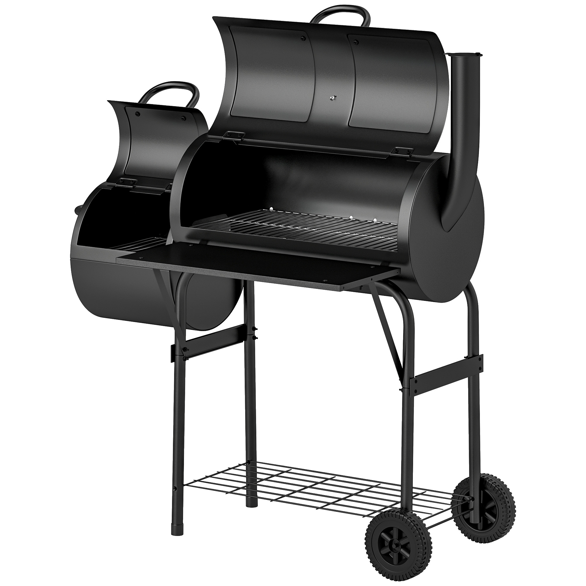 Stalen Houtskoolgrill BBQ Smoker met Deksel, Thermometer, Wielen, Luchttoevoer, Kolenbak