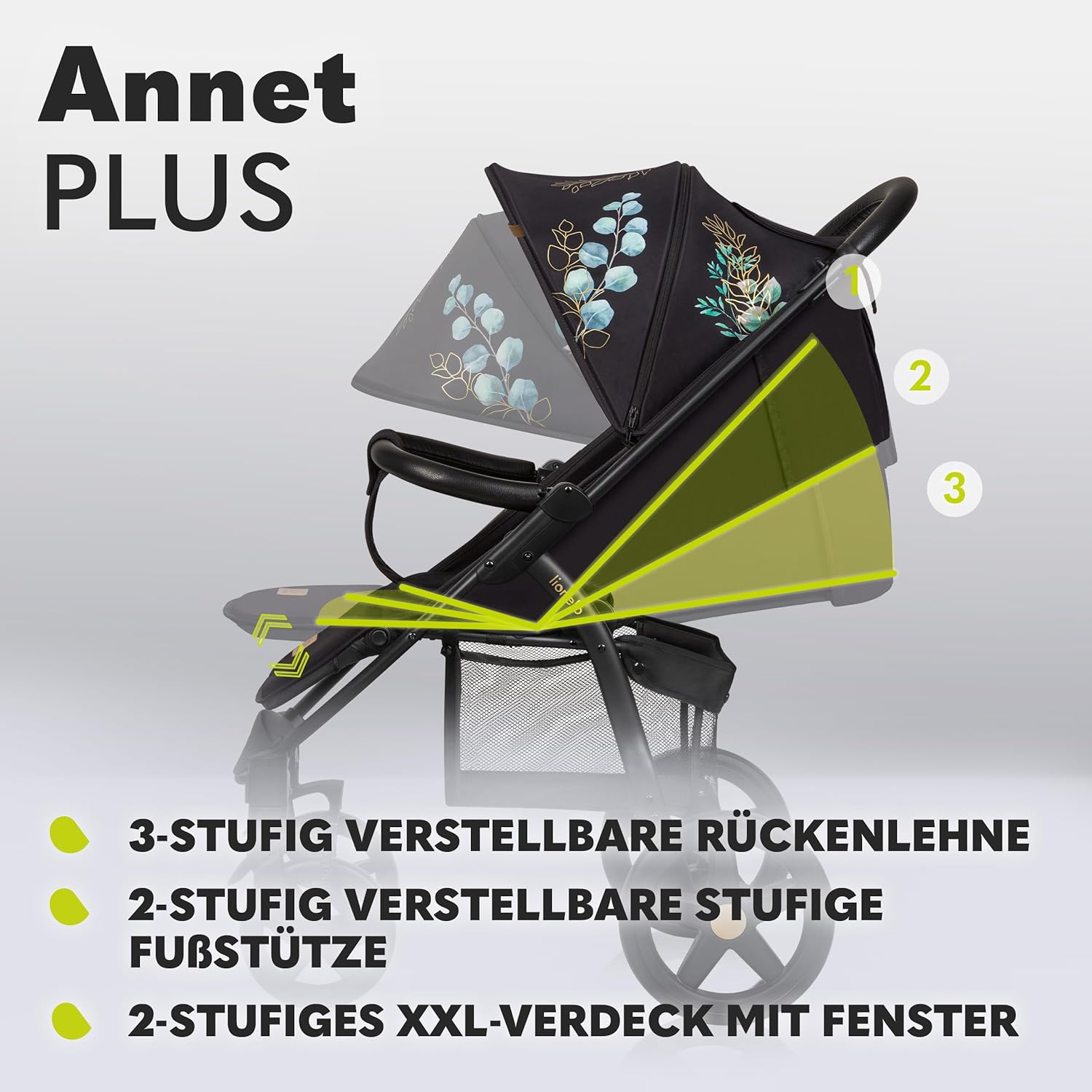 LIONELO Annet Plus Buggy bis 22 kg mit Liegefunktion, Kinderwagen klein zusammenklappbar mit Zubehör, Eva-Schaum-Räder, Moskitonetz, Fußdecke Getränkehalter, Korb