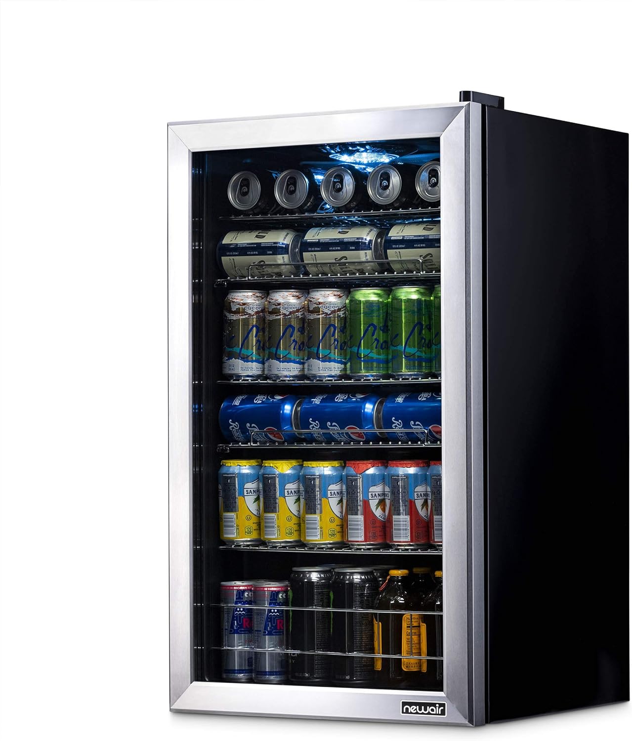 Getränkekühlschrank | Freistehender Kühlschrank für 126 Dosen mit Glastür mit Scharnier rechts | Mini-Getränkekühlschrank, perfekt für Bier, Wein, Limonade und kühlere Getränke