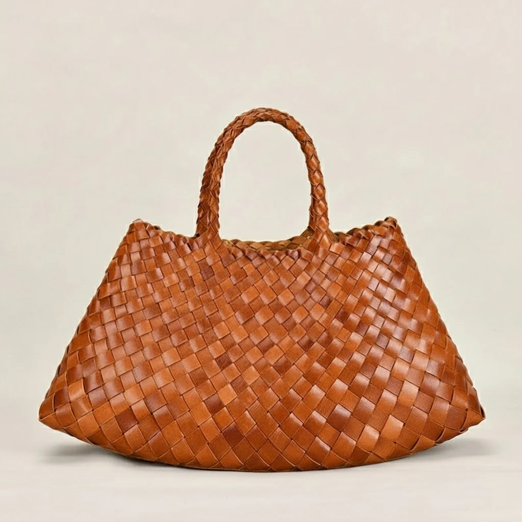 Retro Handmade Woven Leather Handbag Tote Purse