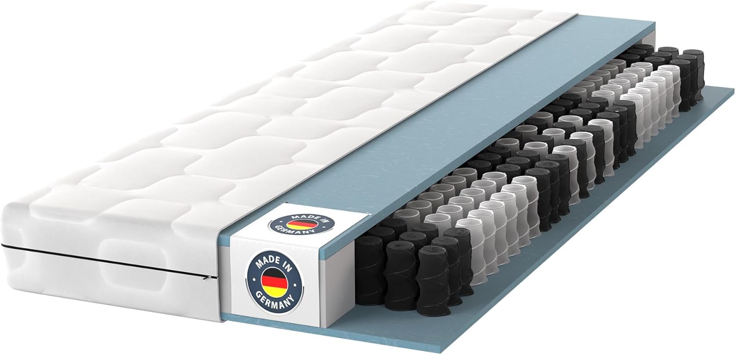 BMM Matratze 140x200 cm Ortho Medic Taschenfederkernmatratze Härtegrad H2/Öko-Tex Zertifiziert/ergonomische 7 Zonen Matratze Höhe 21 cm/Matratzen produziert in Deutschland