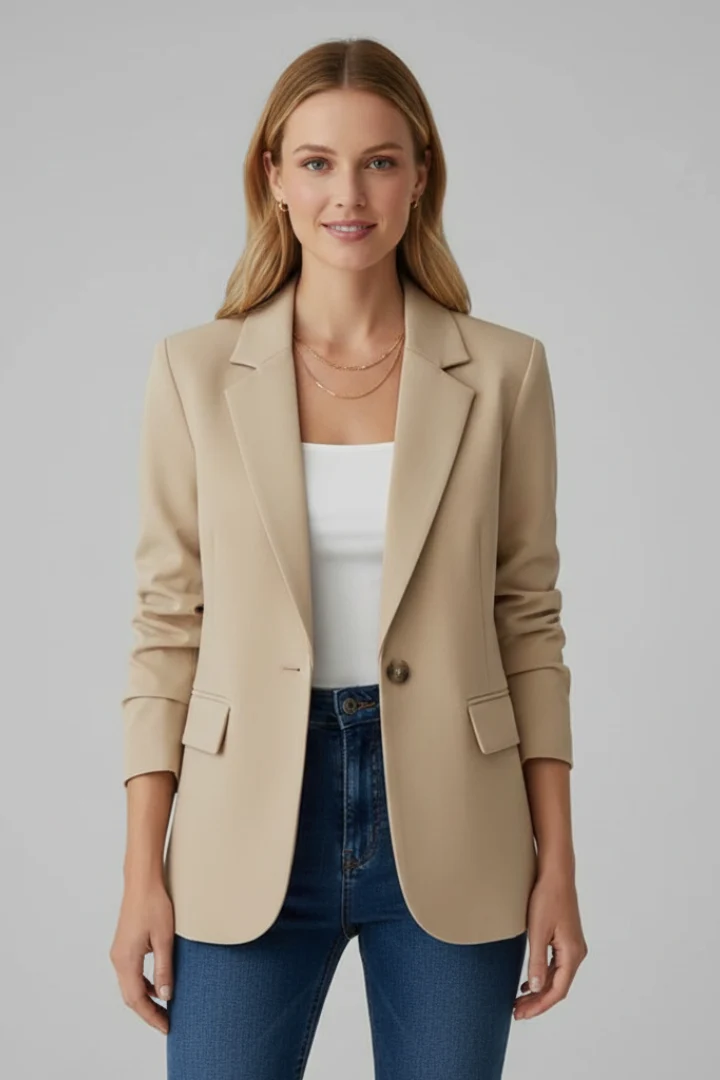 Klassischer Damen Blazer mit Reverskragen und Einknopf-Verschluss | Zeitloser Business Blazer mit Pattentaschen f��r Damen