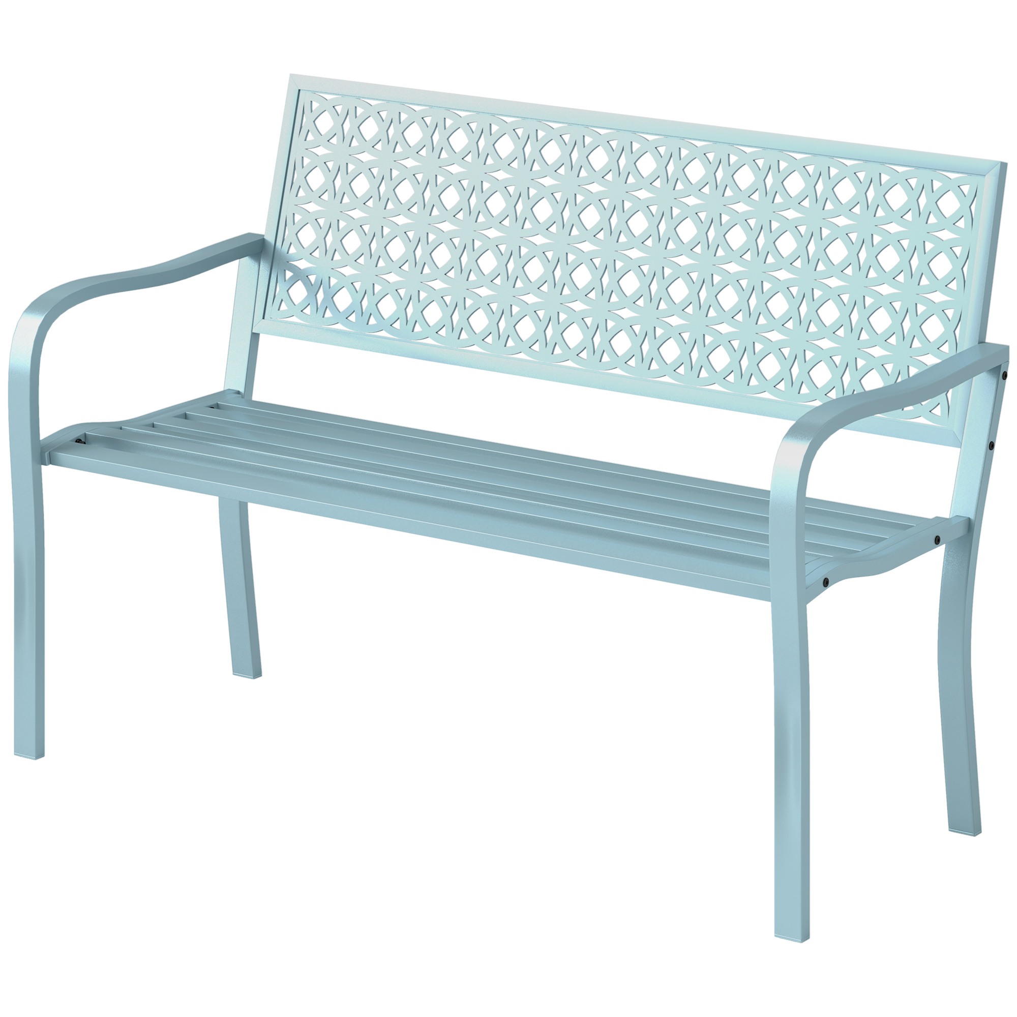 Buitenbank, Tuinbank van Staal, Uitgesneden Rugleuning, Armleuningen, voor 2 Personen, Blauw