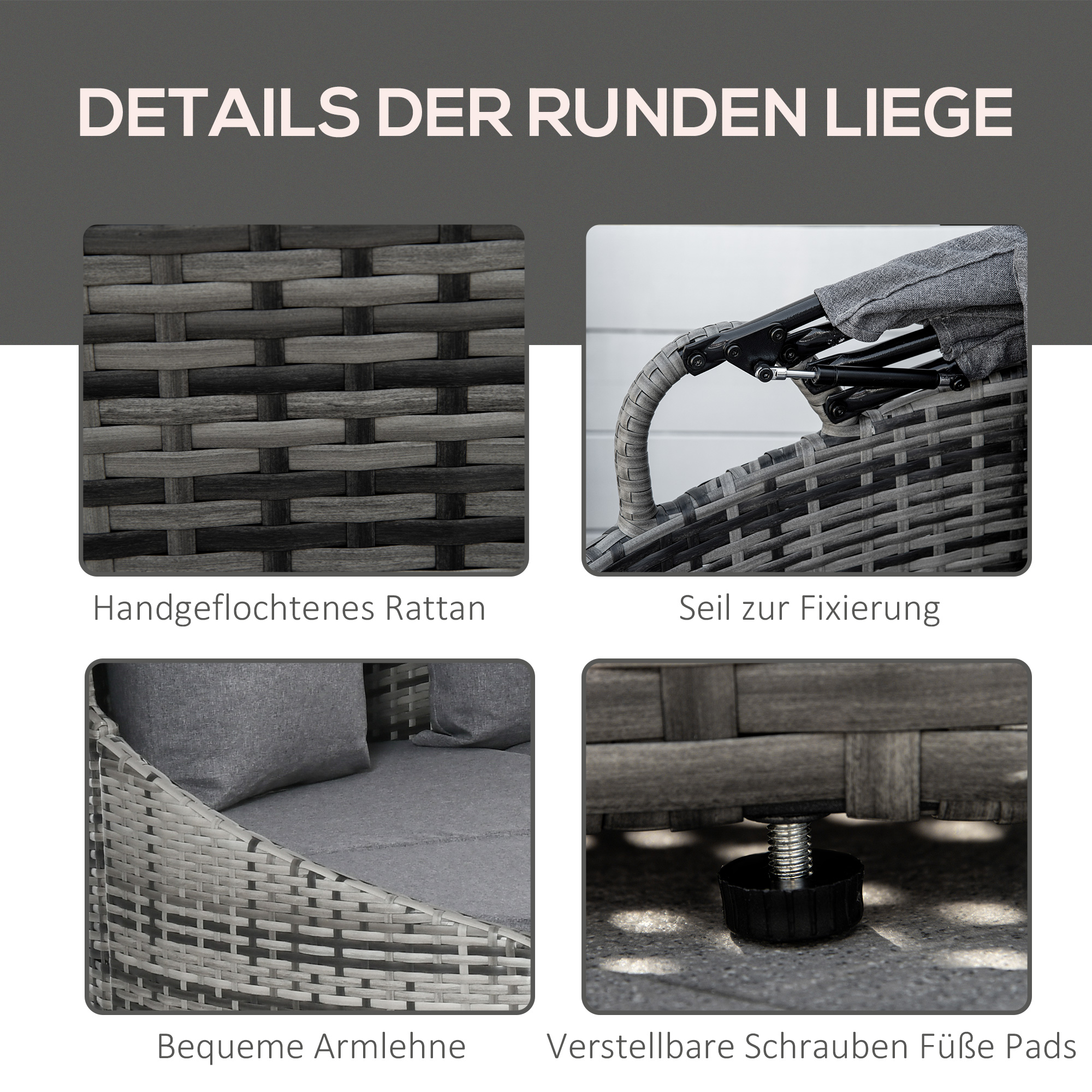 Outsunny rotan zonne-eiland 4-delig 230 cm x 145 cm x 80 cm