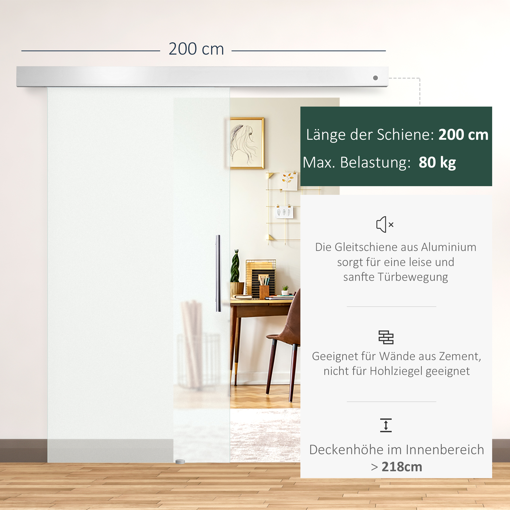 glazen schuifdeur schuifdeur kamerdeur met handgreep aan ����n zijde gesatineerd 2050 x 1025 mm