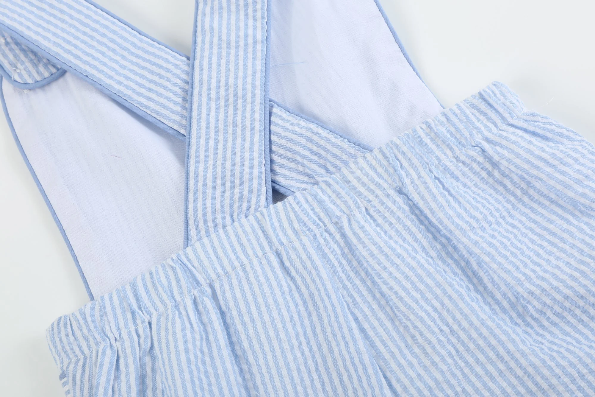 Blue Seersucker Bunny Shortalls
