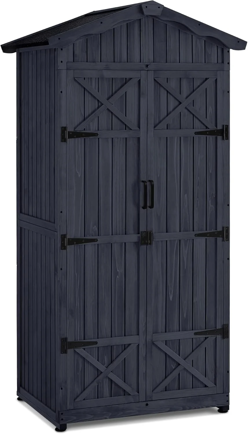 M MCombo Armario de jardín caseta de jardín de Madera Resistente a la Intemperie, Armario Exterior Impermeable con Suelo, para Uso Exterior balcón, 74×99×193 cm (Gris Antracita)