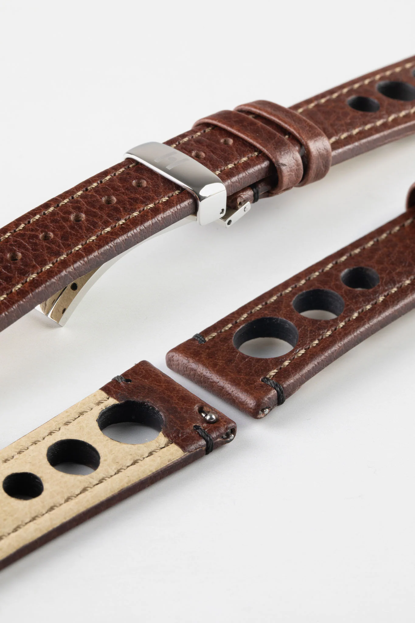 Hirsch RALLY Natural Leather Racing Watch Strap in BROWN