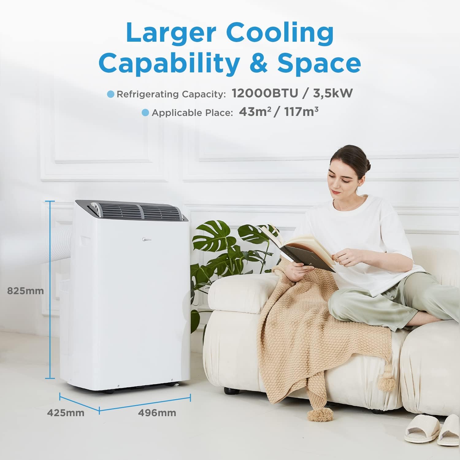 Midea Mobiles Klimagerät Real Cool 35, 12000 BTU, Raumgröße bis 117m³(43㎡), APP-Steuerung/Alexa/Google Home/IFTTT, Mobile, Weiß