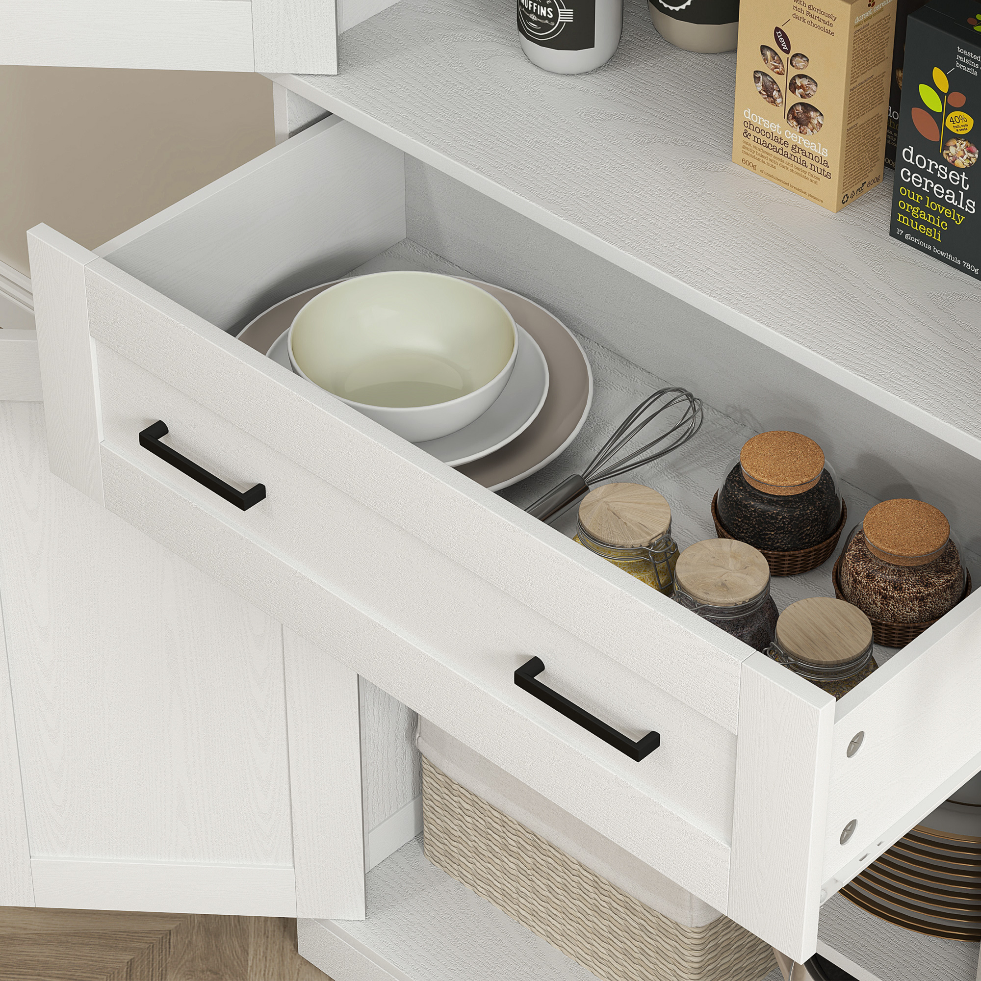 Keukenkast, Buffet, Acrylfront, Lades, 76 x 40 x 182,5 cm, Cr��mewit