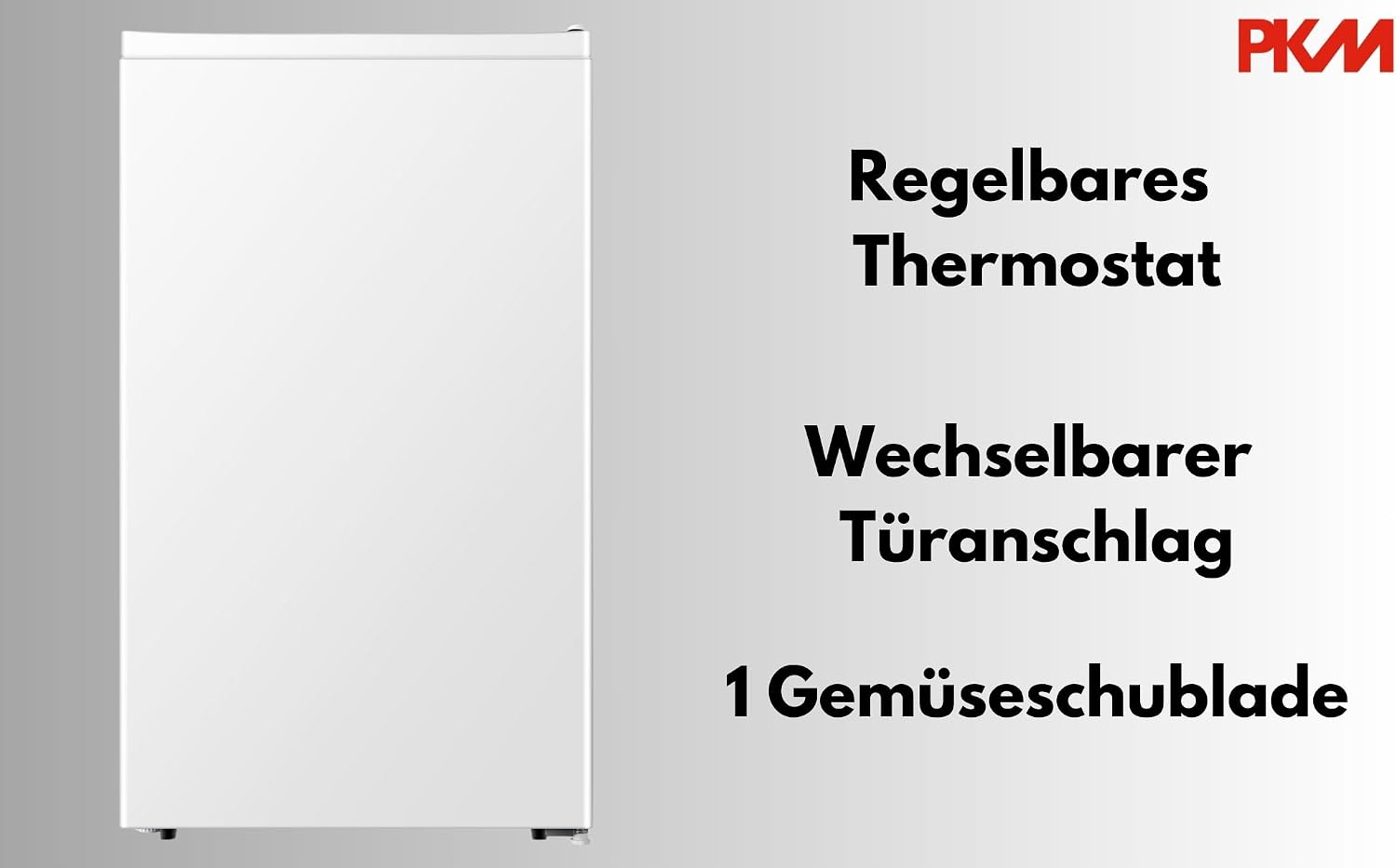 PKM KS93E Kühlschrank mit Kaltlagerzone | 94 Liter | Weiß | Sehr leise mit 36 dB | Wechselbarer Türanschlag | 1 Gemüseschublade | 47,5 cm Breite | Regelbares Thermostat | Energieeffienzklasse E