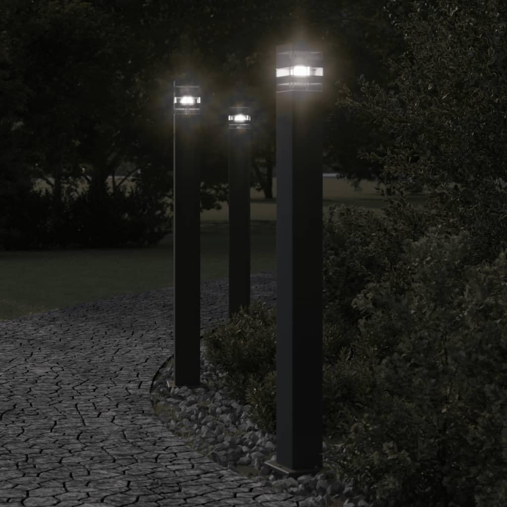 Wegeleuchten 3 Stück Schwarz 110 cm Aluminium Außenleuchte IP44 Wetterfest mit Diffusor für Garten Beleuchtung Einfahrt Veranda Dauerhaft Robust