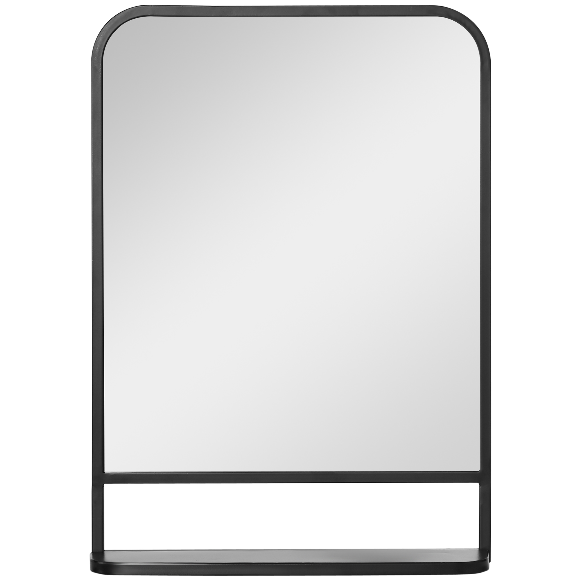 wandspiegel met metalen frame, afgeronde hoeken, 1 plank 70 cm x 10,2 cm x 50 cm zwart + zilver
