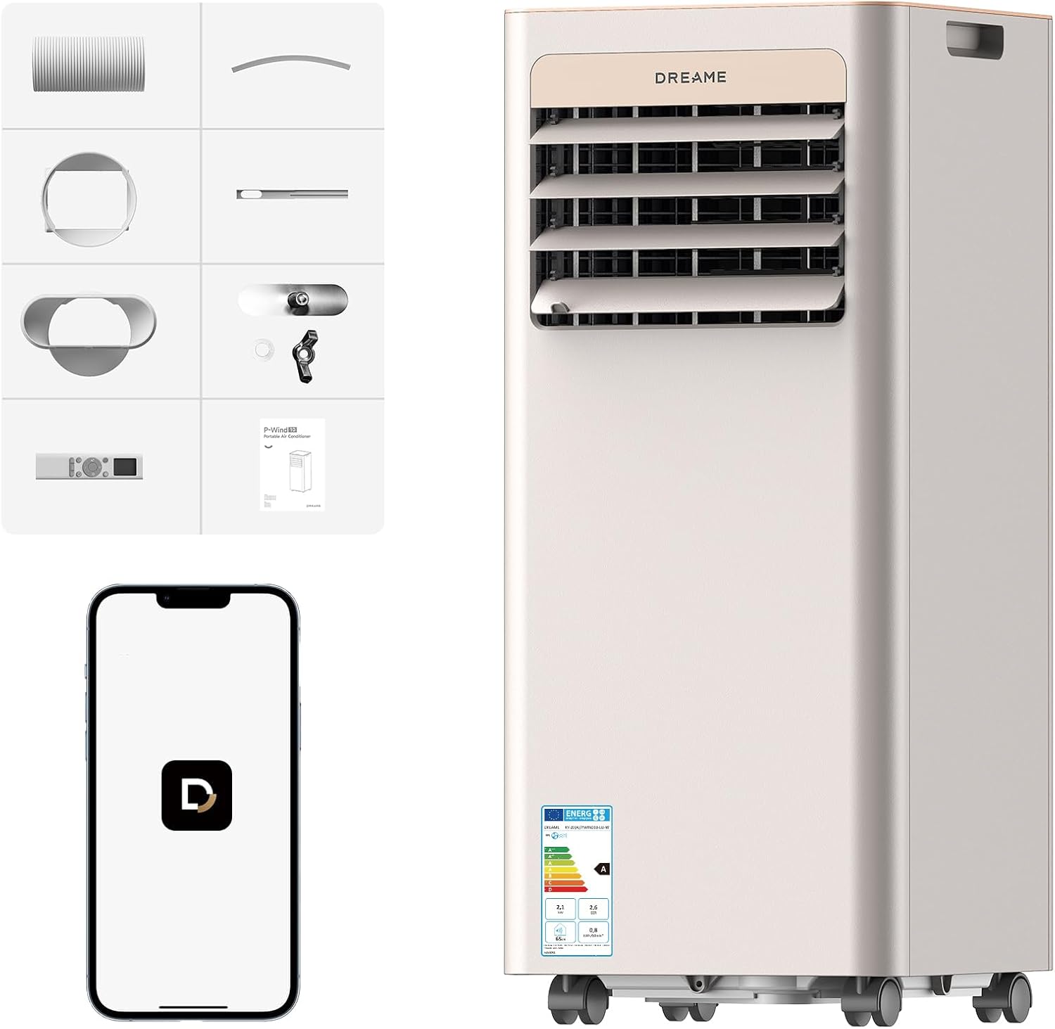 DREAME P-Wind10 7000 BTU Tragbare Klimaanlage, 3-in-1: Kühler & Entfeuchter & Ventilator. 3D Airflow, App- & Fernsteuerung, Schlafmodus, Selbstverdunstung, einfache Einrichtung