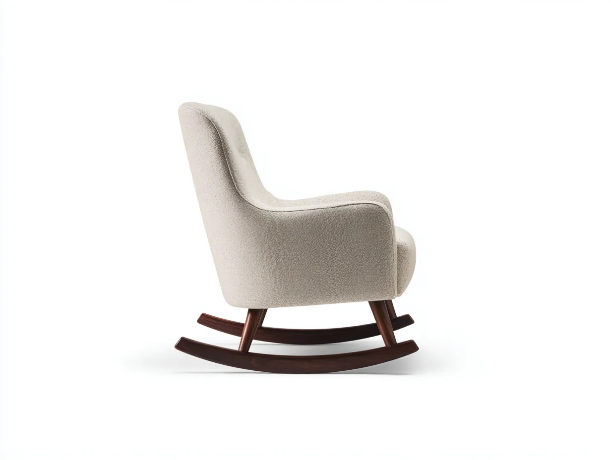 Schaukelstuhl Bouclé Stoff 72 x 88 x 98 cm - cremeweiß/dunkle Holzoptik - für Wohnzimmer - modern mit Holzgestell