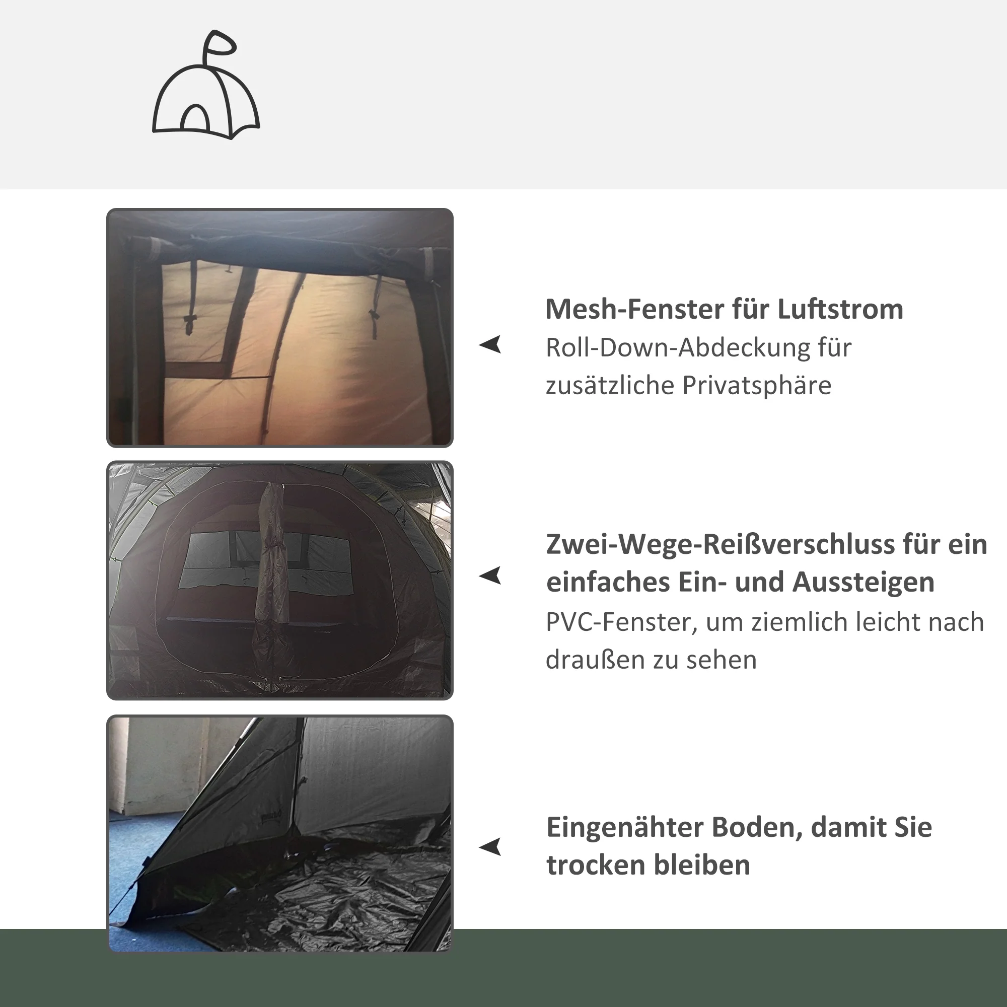 Kampeertent Trekkingtent Tent, weerbestendig, 2 kamers, 475 x 264 cm breedte x 172, Zwart