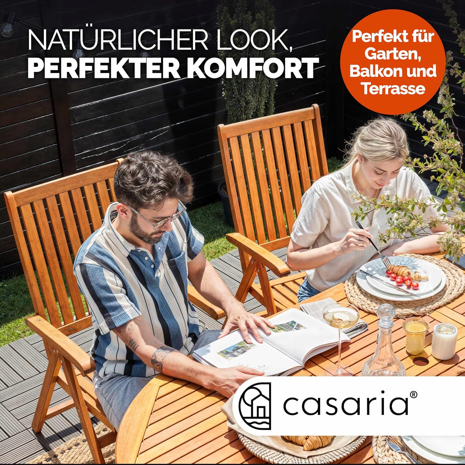 Casaria® 2er Set Gartenstuhl Balkonstuhl Holz FSC®-Zertifiziert Eukalyptus Klappbar Rückenlehne 5-Fach Verstellbar 55x70cm Garten Balkon Terrasse Klappstuhl Hochlehner Braun