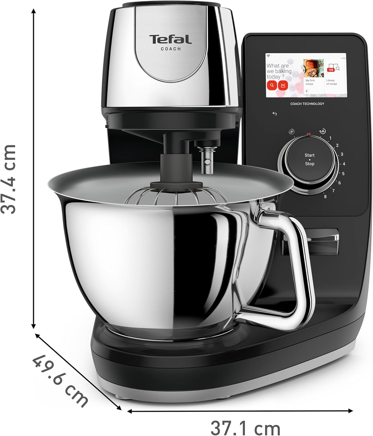 Tefal I-Touch +, Küchenmaschine mit integrierter Waage, Step-by-Step Rezepte, 25 Automatikprogramme, 5,5-Liter-Schüssel, WiFi-Verbindung, 4,3'' Touchscreen, 1200 Watt, Schwarz, QB960DF0