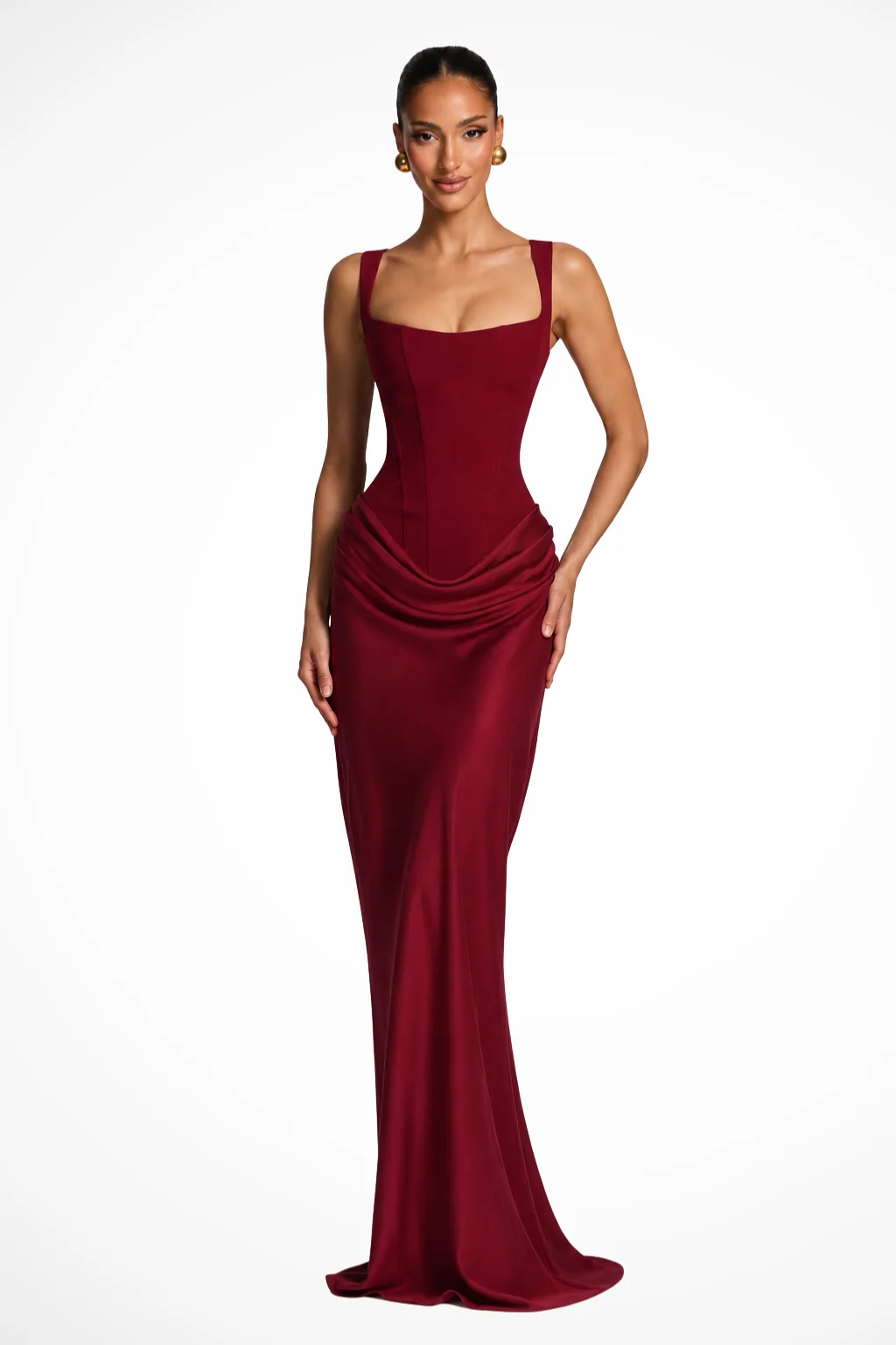 Festliches Damen Maxikleid mit eckigem Ausschnitt und Korsett-Drapierung | Elegantes Kleid f��r Hochzeitsg?ste & Events