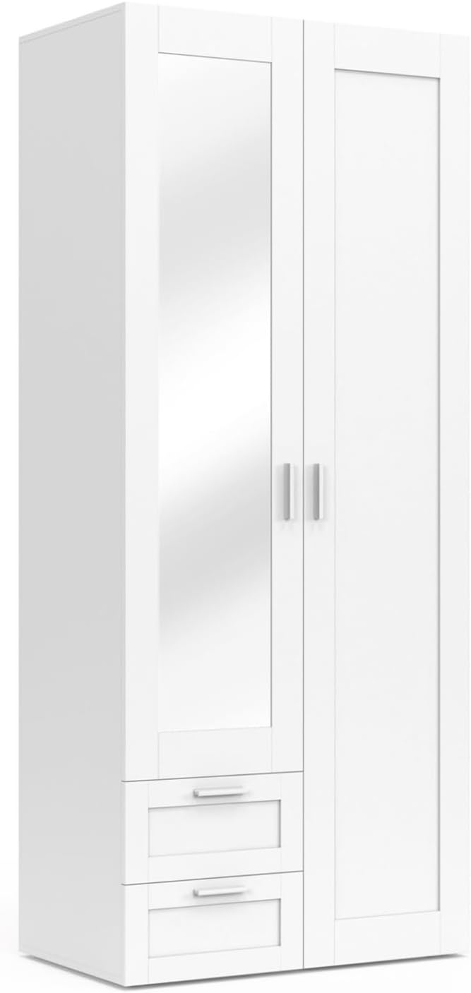 IDMarket - VITO 2-door wardrobe white 80 cm with 2 drawers, mirror and shelves