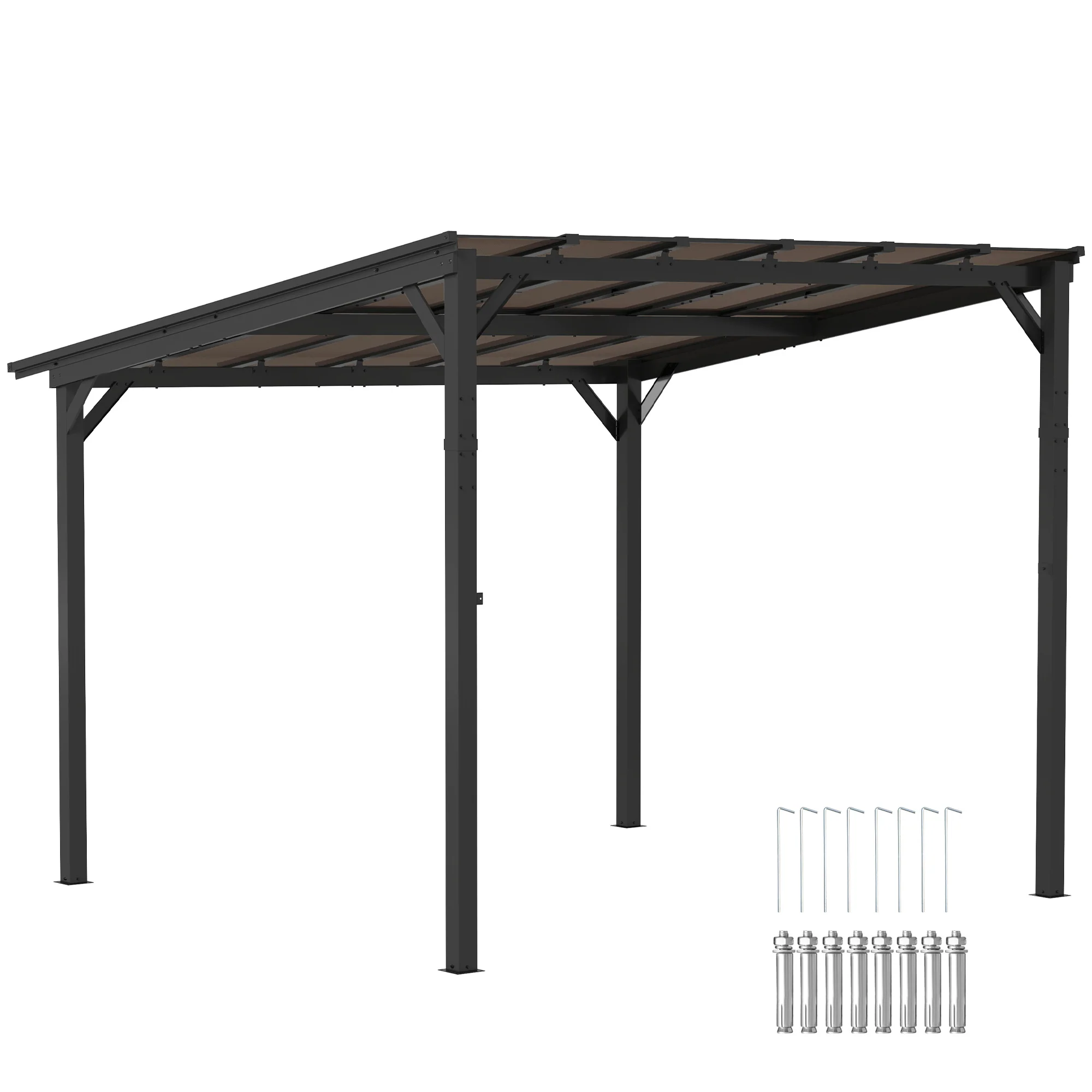 Outsunny 3 x 3 m Metalen Pergola, Tuinpergola met Waterdicht Dak, Vrijstaand, Windbestendig, UV-bestendig, Donkergrijs