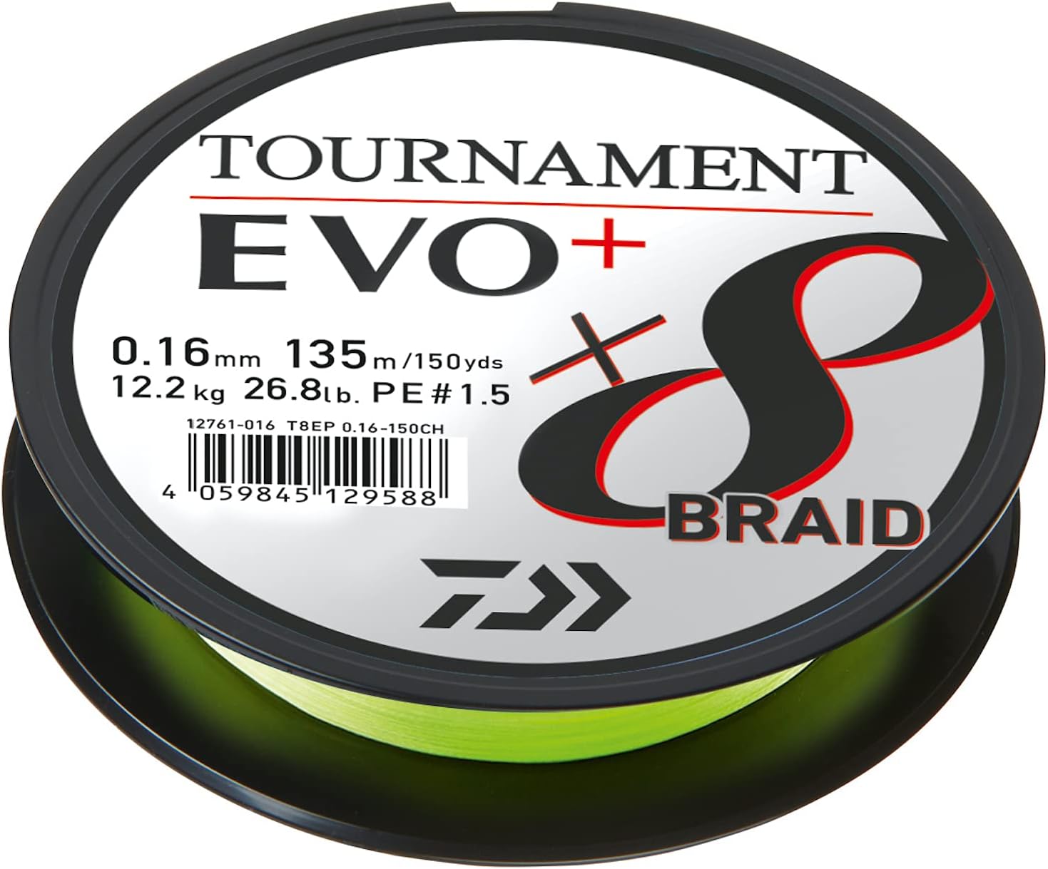 Daiwa Tournament x8 Braid EVO+, 2700m, Chartreuse, Geflochtene Angelschnur