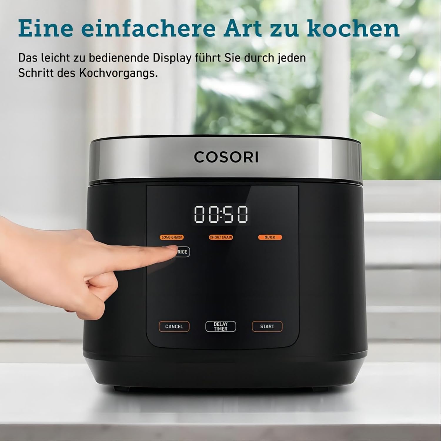 COSORI Reiskocher, Multikocher mit 17 Programme, Rice Cooker 1,8 L, Fuzzy-Logik, Dampfgarer mit Edestahleinsatz, Rezeptbuch, Slow Cooker, Premium Innentopf, Warmhaltefunktion, Timer, Schwarz