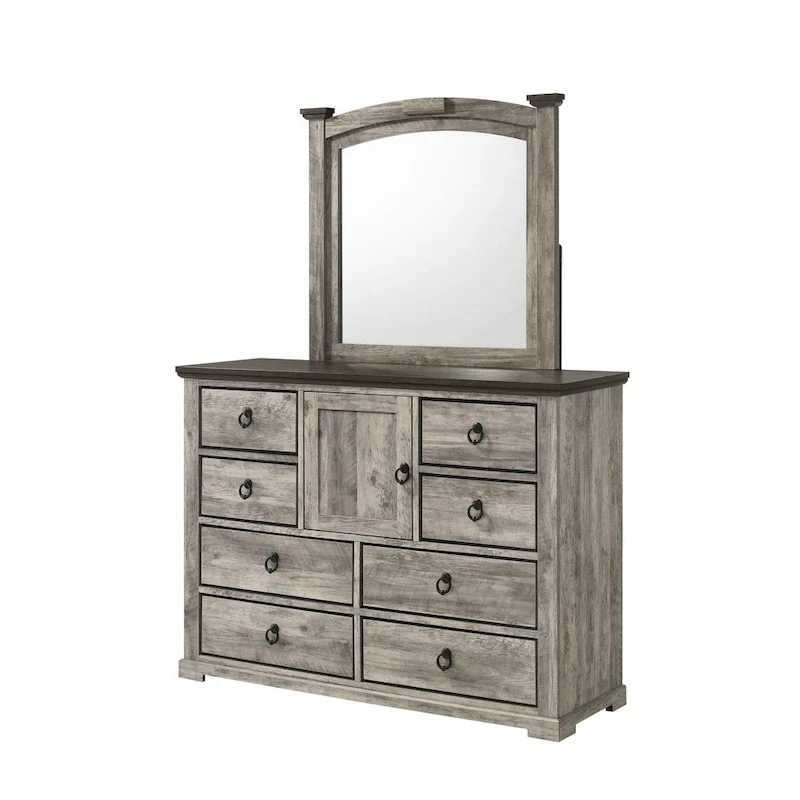 Aimon 5 Piece Gray Rustic Panel Bedroom Set