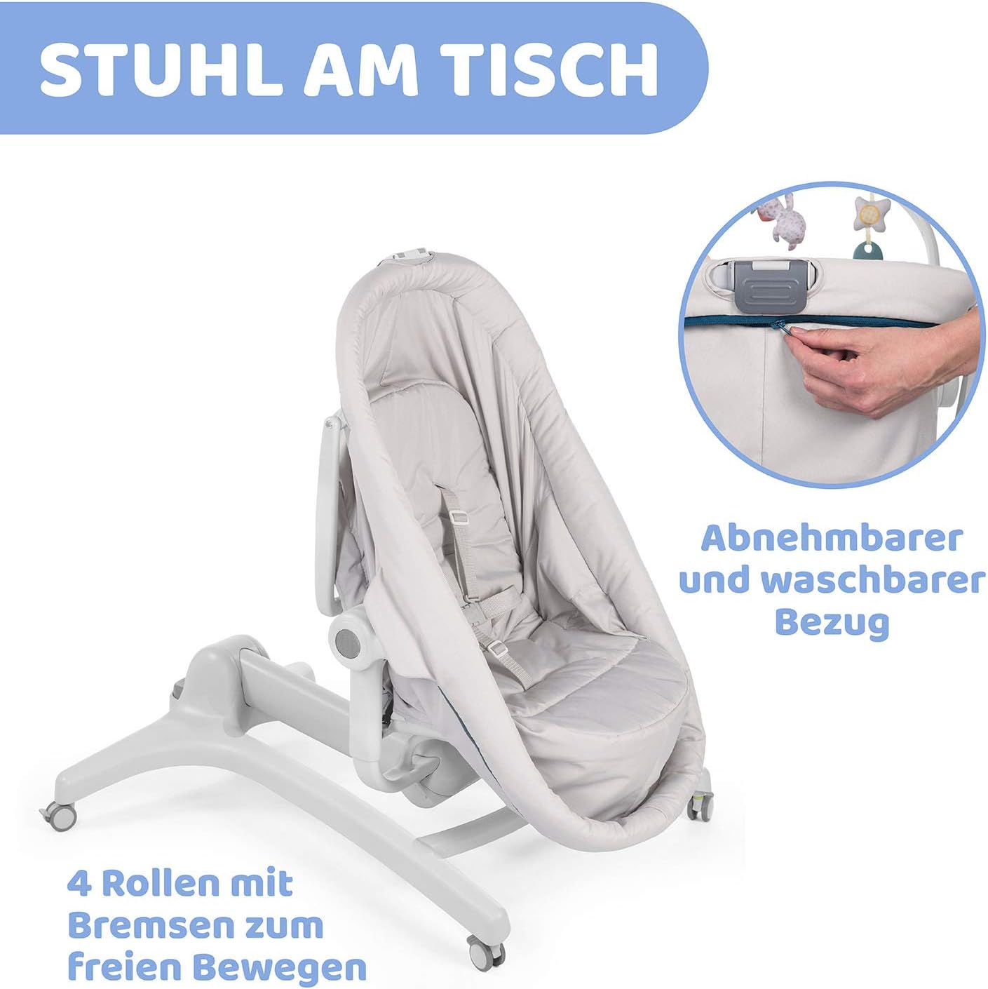 Chicco Baby Hug 4 in 1 Stubenwagen ab 0 Monate, Erhöhte Babyliege, Babybett, Hochstuhl mit Spielbogen, bis 15 kg, Verstellbare Rückenlehne, Verstellbare Höhe und 4 Räder